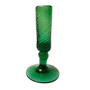 Vintage  green colored hand blown swirled glass flower bud vase